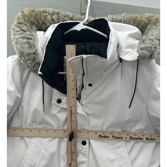 ANDREW MARC White/Black Quilt Lined Insulated Zip/Snap Faux Fur Hood JACKET XL - Picture 5 of 16